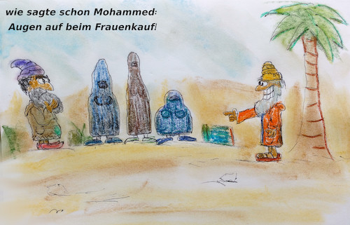 Cartoon: islam einkaufstip (medium) by ab tagged männer,frauen,islam,orient,arabien,markt,handel