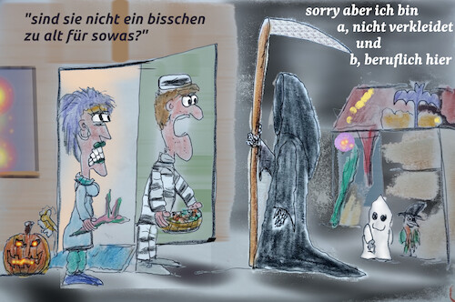 Cartoon: kein feierabend (medium) by ab tagged halloween,tod,nacht,kinder,süßes,saures