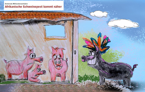 Cartoon: kein schwein gehabt (medium) by ab tagged tier,schwein,pest,krankheit,übertragung,afrika,angst