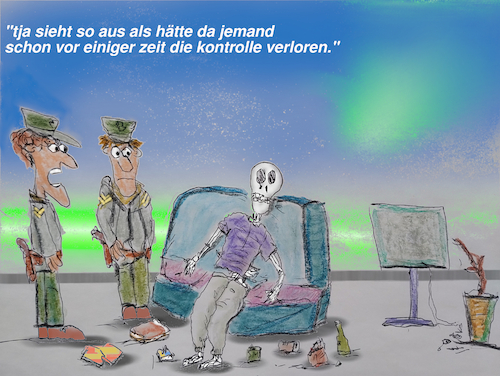 Cartoon: lost (medium) by ab tagged tod,skelett,polizei,sofa,jogginghose,lagerfeld,karl,zitat