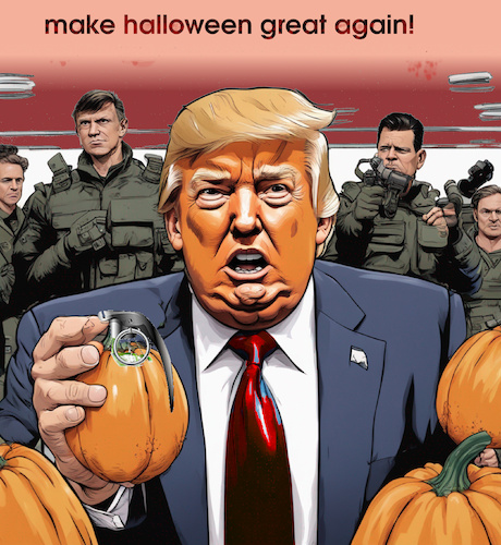 Cartoon: MHGA (medium) by ab tagged usa,oktober,november,trump,halloween,wahl,verlierer,miliz,waffen,bürgerkrieg,kürbis,granate