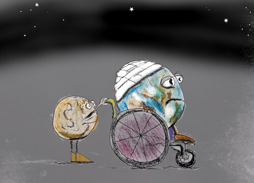 Cartoon: not good (medium) by ab tagged earth,day,april,22,planet,moon,ill,sick,mankind