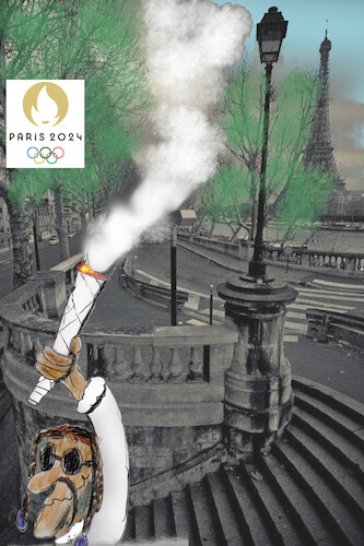 Cartoon: paris high (medium) by ab tagged france,olympic,games,torch,snoop,dog,dope,joint
