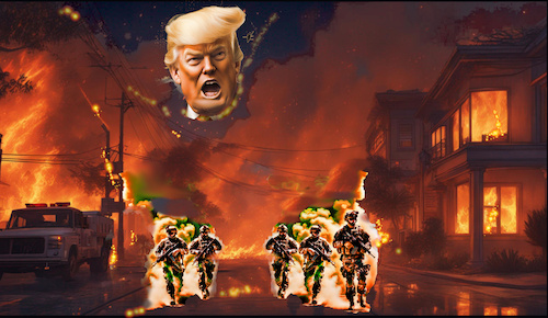 Cartoon: send in the clowns (medium) by ab tagged us,la,riots,immigrants,national,garde,trump,army,civil,rights
