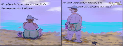Cartoon: Strand Schutz (medium) by ab tagged strand,italien,natur,schutz,touristen,übergewichtig,dick,meer