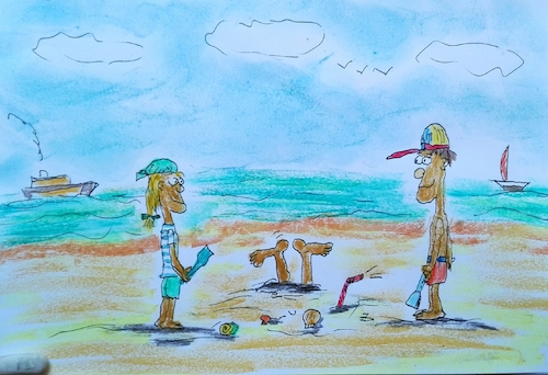 Cartoon: strandvergnügen (medium) by ab tagged urlaub,meer,kinder,strand,sand,spielen,freude,spaß