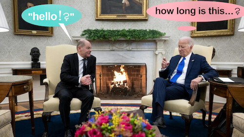 Cartoon: the meeting (medium) by ab tagged us,germany,scholz,biden,kanzler,president,brain,forget