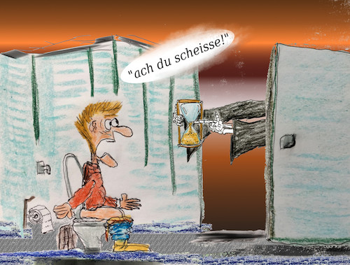 Cartoon: unerwartet (medium) by ab tagged wc,toilette,zeit,sanduhr,tod