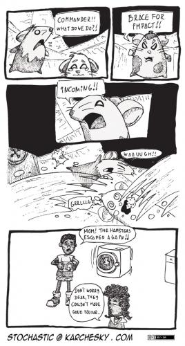 Cartoon: Escape (medium) by karchesky tagged stochastic,comic,hamster,commander,incoming,washing,machine,escape