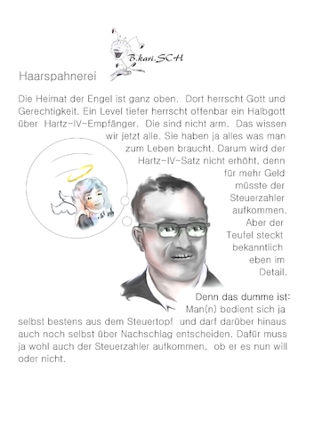 Cartoon: Haarspahnerei (medium) by BES tagged pokitik,innenpolitik,spahn,hartz4,steuern,diäten,engel,halbgott