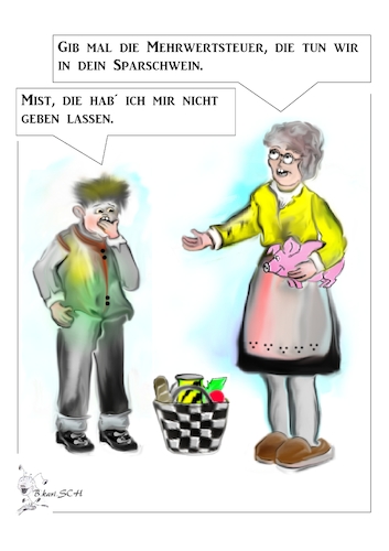 Cartoon: schaaaade (medium) by BES tagged mehrwertsteuersenkung,wirtschaft,spd,politik,pandemie,maskenpflicht,geld,handel,verkauf,kommunikation,corona,klopapier,covid19,epidemie,lockerungen,cdu,deutschland,gesellschaft,karikatur,kinder,koalition,lebensmittel,coronavirus,merkel,männer,nahrung