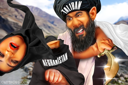 Cartoon: Afghanistan and Women (medium) by Bart van Leeuwen tagged afghanistan,taliban,women,girls,school,burqa,retreat,departure