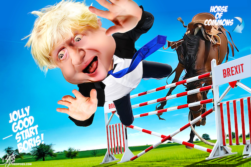 Cartoon: Backed the wrong horse (medium) by Bart van Leeuwen tagged boris,johnson,brexit,no,deal,parliament,house,of,commons,horse