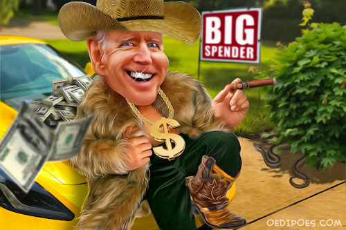 Cartoon: Big Spender Biden (medium) by Bart van Leeuwen tagged big,spender,joe,biden,infrastructure,rich,tax,spending,family,plan