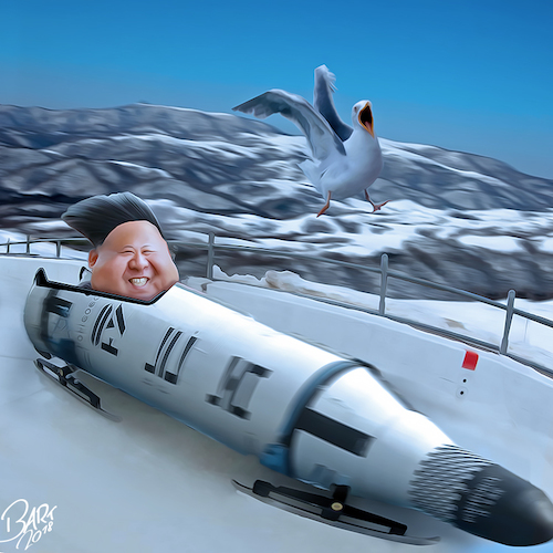 Cartoon: Bombsled (medium) by Bart van Leeuwen tagged olympics,kimjongun,korea,pyeongchang,nuke