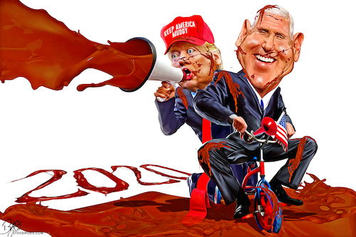 Cartoon: Keep America Muddy (medium) by Bart van Leeuwen tagged mike,pence,keep,america,great,trump,elections,2020,campaign,start,republicans