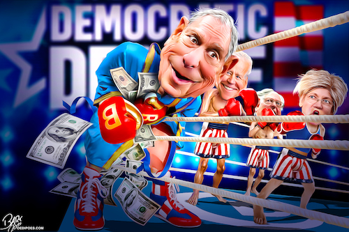 Cartoon: Michael Bloomberg 2020 race (medium) by Bart van Leeuwen tagged michael,bloomberg,2020,presidential,race,democrats,major,new,york,primary,elections