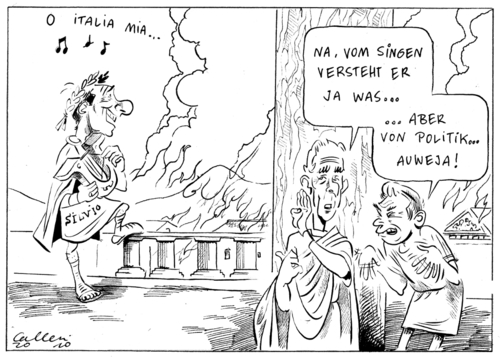 Cartoon: Burning Rome (medium) by Paolo Calleri tagged autonome,eskalation,ausschreitungen,senat,abgeordnetenkammer,misstrauensvotum,berlusconi,silvio,ministerpraesident,rom,italien