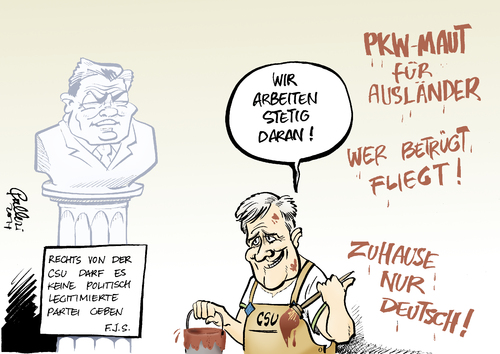 Cartoon: Dauerbaustelle (medium) by Paolo Calleri tagged deutschland,bayer,nuernberg,csu,parteitag,themen,rechtspopulismus,konservativ,maut,pkw,auslaender,deutsch,sprache,integration,sozialbetrueger,parteivorsitzender,horst,seehofer,ministerpraesident,brandanschlag,franken,vorra,pegida,bewegung,karikatur,cartoon,paolo,calleri,deutschland,bayer,nuernberg,csu,parteitag,themen,rechtspopulismus,konservativ,maut,pkw,auslaender,deutsch,sprache,integration,sozialbetrueger,parteivorsitzender,horst,seehofer,ministerpraesident,brandanschlag,franken,vorra,pegida,bewegung,karikatur,cartoon,paolo,calleri