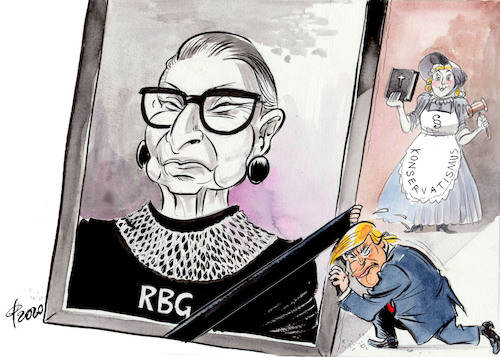 Cartoon: Der Platzmacher (medium) by Paolo Calleri tagged usa,supreme,court,justiz,oberster,gerichtshof,lebenszeit,richter,richterin,ruth,bader,ginsburg,rbg,tod,nachfolge,gleichberechtigung,homosexuelle,praesident,donald,trump,abstimmung,senat,wahlen,praesidentschaftswahl,karikatur,cartoon,paolo,calleri,usa,supreme,court,justiz,oberster,gerichtshof,lebenszeit,richter,richterin,ruth,bader,ginsburg,rbg,tod,nachfolge,gleichberechtigung,homosexuelle,praesident,donald,trump,abstimmung,senat,wahlen,praesidentschaftswahl,karikatur,cartoon,paolo,calleri