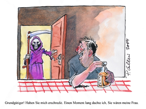 Cartoon: Ertappt (medium) by Paolo Calleri tagged trinker,saufen,ehefrau,frau,sensenmann,tod,alkoholismus,alkohol,alkohol,alkoholismus,sensenmann,tod,frau,ehefrau,saufen,trinker