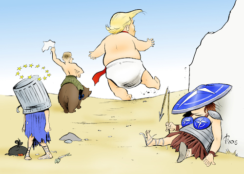 Cartoon: Europatortour (medium) by Paolo Calleri tagged us,eu,europa,tour,bruessel,london,helsinki,nato,russland,treffen,gipfel,putin,donald,trump,kritik,verbuendete,allianz,karikatur,cartoon,paolo,calleri,us,eu,europa,tour,bruessel,london,helsinki,nato,russland,treffen,gipfel,putin,donald,trump,kritik,verbuendete,allianz,karikatur,cartoon,paolo,calleri