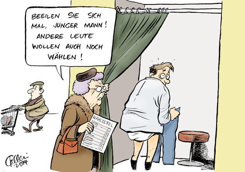 Cartoon: Kabine (medium) by Paolo Calleri tagged deutschland,wahlen,politikverdrossenheit,wahlbeteiligung,landtagswahlen,osten,brandenburg,thueringen,sachsen,waehler,supermaerkte,post,karikatur,cartoon,paolo,calleri,deutschland,wahlen,politikverdrossenheit,wahlbeteiligung,landtagswahlen,osten,brandenburg,thueringen,sachsen,waehler,supermaerkte,post,karikatur,cartoon,paolo,calleri