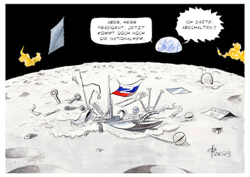 Cartoon: Luna 25 (medium) by Paolo Calleri tagged russland,mond,wissenschaft,raumfahrt,sonde,luna,25,absturz,ukrainekrieg,putin,karikatur,cartoon,paolo,calleri,russland,mond,wissenschaft,raumfahrt,sonde,luna,25,absturz,ukrainekrieg,putin,karikatur,cartoon,paolo,calleri