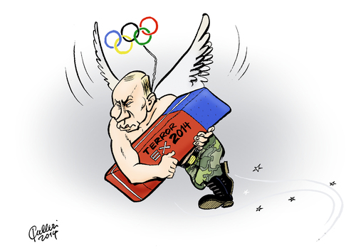 Cartoon: Neujahrsengel (medium) by Paolo Calleri tagged russland,wolgograd,terrorismus,selbstmordanschläge,neujahrsansprache,präsident,wladimir,putin,olympia,olympische,winterspiele,2014,sotschi,karikatur,cartoon,paolo,calleri,russland,wolgograd,terrorismus,selbstmordanschläge,neujahrsansprache,präsident,wladimir,putin,olympia,olympische,winterspiele,2014,sotschi,karikatur,cartoon,paolo,calleri