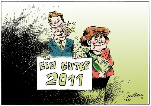 Cartoon: Neujahrsgruß (medium) by Paolo Calleri tagged westerwelle,guido,merkel,angela,bundeskanzlerin,neujahr,2011