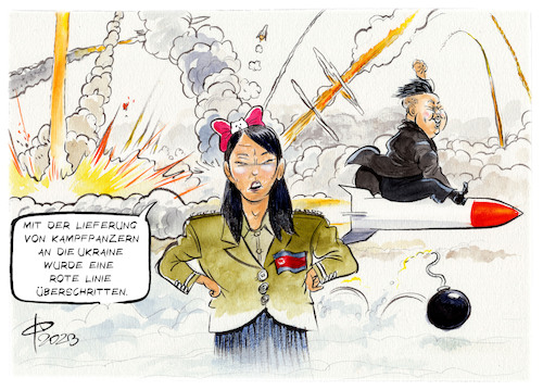 Cartoon: Rote Linien (medium) by Paolo Calleri tagged ukraine,krieg,russland,westen,nato,kampfpanzer,lieferung,nordkorea,kim,kritik,waffen,militaer,politik,karikatur,cartoon,paolo,calleri,ukraine,krieg,russland,westen,nato,kampfpanzer,lieferung,nordkorea,kim,kritik,waffen,militaer,politik,karikatur,cartoon,paolo,calleri