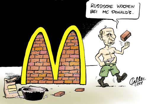 Cartoon: Russische Wochen (medium) by Paolo Calleri tagged russland,moskau,mcdonalds,verbraucherschutzbehörde,schließung,filialen,fast,food,kette,westen,eu,usa,sanktionen,reaktion,ukraine,krise,präsident,wladimir,putin,kontrollen,lebensmittel,hygiene,mängel,karikatur,cartoon,paolo,calleri,russland,moskau,mcdonalds,verbraucherschutzbehörde,schließung,filialen,fast,food,kette,westen,eu,usa,sanktionen,reaktion,ukraine,krise,präsident,wladimir,putin,kontrollen,lebensmittel,hygiene,mängel,karikatur,cartoon,paolo,calleri