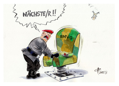 Cartoon: Schleudersitz (medium) by Paolo Calleri tagged deutschland,bundesministerium,verteidigung,bundesverteidigungsministerin,militaer,lambrecht,ruecktritt,politik,spd,karikatur,cartoon,paolo,calleri,deutschland,bundesministerium,verteidigung,bundesverteidigungsministerin,militaer,lambrecht,ruecktritt,politik,spd,karikatur,cartoon,paolo,calleri