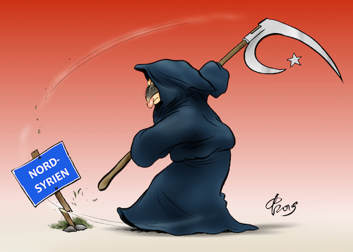 Cartoon: Syrien-Offensive (medium) by Paolo Calleri tagged eu,welt,tuerkei,syrien,praesident,recep,tayyip,erdogan,kurden,gebiet,rueckzug,usa,angriff,offensive,karikatur,cartoon,paolo,calleri,eu,welt,tuerkei,syrien,praesident,recep,tayyip,erdogan,kurden,gebiet,rueckzug,usa,angriff,offensive,karikatur,cartoon,paolo,calleri