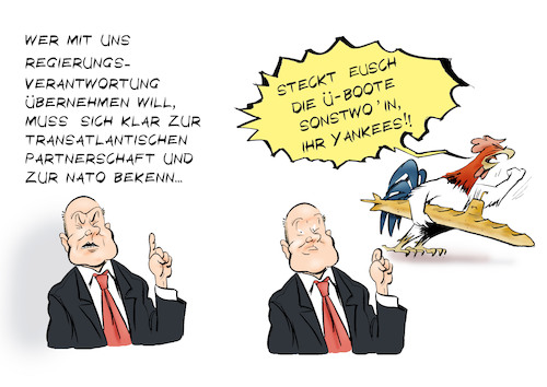 Cartoon: U-Boot-Deal (medium) by Paolo Calleri tagged welt,nato,militaer,buendnis,allianz,usa,frankreich,streit,deal,boote,australien,botschafter,deutschland,regierungsverantwortung,spd,gruene,linke,linkspartei,bekenntnis,forderungen,wirtschaft,gesellschaft,parteien,kanzlerkandidat,olaf,scholz,abgrenzung,linksrutsch,karikatur,cartoon,paolo,calleri,welt,nato,militaer,buendnis,allianz,usa,frankreich,streit,deal,boote,australien,botschafter,deutschland,regierungsverantwortung,spd,gruene,linke,linkspartei,bekenntnis,forderungen,wirtschaft,gesellschaft,parteien,kanzlerkandidat,olaf,scholz,abgrenzung,linksrutsch,karikatur,cartoon,paolo,calleri