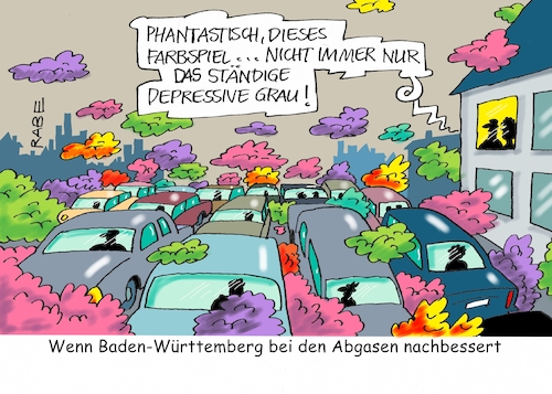 Cartoon: Abgasnachbesserung (medium) by RABE tagged baden,württemberg,stuttgart,kretzschman,grüne,dieselfahrzeuge,innenstadt,abgaswerte,autofahrer,urteil,nachbesserung,umweltverschmutzung,rabe,ralf,böhme,cartoon,karikatur,pressezeichnung,farbcartoon,tagescartoon,auspuffgase,wolken,auspuff,bunt,rosa,pink,lila,violett,grün,gelb,baden,württemberg,stuttgart,kretzschman,grüne,dieselfahrzeuge,innenstadt,abgaswerte,autofahrer,urteil,nachbesserung,umweltverschmutzung,rabe,ralf,böhme,cartoon,karikatur,pressezeichnung,farbcartoon,tagescartoon,auspuffgase,wolken,auspuff,bunt,rosa,pink,lila,violett,grün,gelb