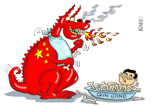 Cartoon: Abgenagtes (medium) by RABE tagged usa,china,peking,aussenminister,drache,drachenrabe,ralf,böhme,cartoon,karikatur,pressezeichnung,farbcartoon,tagescartoon,schnee,bank,frost,eiszapfen,kälte,diplomatie,außenminister,qui,gang,absetzung,rücktritt,drachen,essen,teller,knochen,gerippe,usa,china,peking,aussenminister,drache,drachenrabe,ralf,böhme,cartoon,karikatur,pressezeichnung,farbcartoon,tagescartoon,schnee,bank,frost,eiszapfen,kälte,diplomatie,außenminister,qui,gang,absetzung,rücktritt,drachen,essen,teller,knochen,gerippe