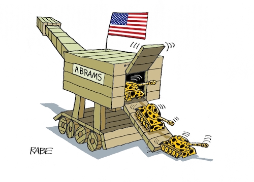 Cartoon: Abrams (medium) by RABE tagged kampfpanzer,leopard,abrams,marder,usa,deutschland,ukraine,ukrainekrieg,rabe,ralf,böhme,cartoon,karikatur,pressezeichnung,farbcartoon,tagescartoon,reiter,leopardenfell,pistorius,panzerlieferung,troja,pferd,trojaner,griechenland,sage,kampfpanzer,leopard,abrams,marder,usa,deutschland,ukraine,ukrainekrieg,rabe,ralf,böhme,cartoon,karikatur,pressezeichnung,farbcartoon,tagescartoon,reiter,leopardenfell,pistorius,panzerlieferung,troja,pferd,trojaner,griechenland,sage