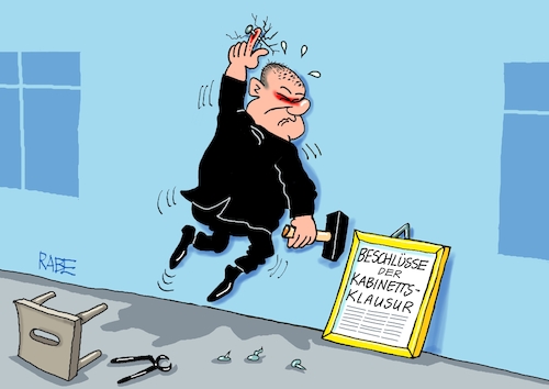 Cartoon: Absacker Scholz (medium) by RABE tagged ampelregierung,scholz,spd,grüne,fdp,lindner,kinder,kindergrundsicherung,rabe,ralf,böhme,cartoon,karikatur,pressezeichnung,farbcartoon,tagescartoon,hausmeister,ohren,zähne,meseberg,klausur,klausurtagung,beschlüsse,ammer,zange,nägel,daumen,verletzung,unfall,ampelregierung,scholz,spd,grüne,fdp,lindner,kinder,kindergrundsicherung,rabe,ralf,böhme,cartoon,karikatur,pressezeichnung,farbcartoon,tagescartoon,hausmeister,ohren,zähne,meseberg,klausur,klausurtagung,beschlüsse,ammer,zange,nägel,daumen,verletzung,unfall