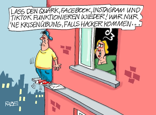 Cartoon: Absturzgefahr (medium) by RABE tagged hacker,krisenübung,bund,länder,behörden,ämter,cyberangriff,cyberkriminalitiät,computerviren,rabe,ralf,böhme,cartoon,karikatur,pressezeichnung,farbcartoon,tagescartoon,rechner,internet,it,ki,netz,facebook,instagram,tiktok,absturz,selbstmord,abschiedsbrief,fensterbank,hochhaus,tiefe,hacker,krisenübung,bund,länder,behörden,ämter,cyberangriff,cyberkriminalitiät,computerviren,rabe,ralf,böhme,cartoon,karikatur,pressezeichnung,farbcartoon,tagescartoon,rechner,internet,it,ki,netz,facebook,instagram,tiktok,absturz,selbstmord,abschiedsbrief,fensterbank,hochhaus,tiefe