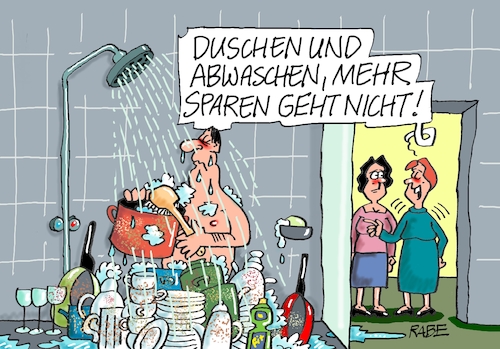 Cartoon: Abwaschtag (medium) by RABE tagged gas,gassparen,gasnotstand,gasgeben,sanktionen,gasspeicher,gasheizung,rabe,ralf,böhme,cartoon,karikatur,pressezeichnung,farbcartoon,tagescartoon,robert,habeck,putin,ukrainekrieg,gasumlage,duschen,baden,dusche,geschirr,abwasch,teller,tassen,abwaschbürste,spüli,spülmittel,fit,gas,gassparen,gasnotstand,gasgeben,sanktionen,gasspeicher,gasheizung,rabe,ralf,böhme,cartoon,karikatur,pressezeichnung,farbcartoon,tagescartoon,robert,habeck,putin,ukrainekrieg,gasumlage,duschen,baden,dusche,geschirr,abwasch,teller,tassen,abwaschbürste,spüli,spülmittel,fit