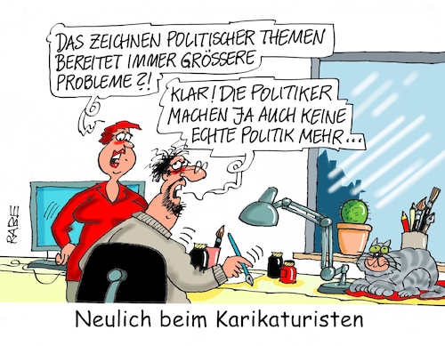 Cartoon: Alltagspolitik (medium) by RABE tagged chemnitz,sachsen,aufmarsch,demo,rabe,ralf,böhme,cartoon,karikatur,pressezeichnung,farbcartoon,tagescartoon,dresden,polizei,politiker,alltagspolitik,verzweiflung,fehlentscheidungen,inkompetenz,flüchtlingspolitik,asylpolitik,rentenpoltik,steuerpolitik,diäten,karikaturist,stifte,zeichenfeder,tusche,zeitung,abgabetermine,ideensuche,ehefrau,hauskatze,chemnitz,sachsen,aufmarsch,demo,rabe,ralf,böhme,cartoon,karikatur,pressezeichnung,farbcartoon,tagescartoon,dresden,polizei,politiker,alltagspolitik,verzweiflung,fehlentscheidungen,inkompetenz,flüchtlingspolitik,asylpolitik,rentenpoltik,steuerpolitik,diäten,karikaturist,stifte,zeichenfeder,tusche,zeitung,abgabetermine,ideensuche,ehefrau,hauskatze