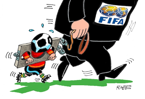 Cartoon: An der sehr kurzen Leine (medium) by RABE tagged fifa,sanktionen,wm,katar,one,love,binde,verbot,armbinde,menschenrechte,wüstenstaat,scheichs,fussballer,schaffott,leine,healskrause,brett,sport,rabe,ralf,böhme,cartoon,karikatur,pressezeichnung,farbcartoon,tagescartoon,tor,fußballer,folter,fifa,sanktionen,wm,katar,one,love,binde,verbot,armbinde,menschenrechte,wüstenstaat,scheichs,fussballer,schaffott,leine,healskrause,brett,sport,rabe,ralf,böhme,cartoon,karikatur,pressezeichnung,farbcartoon,tagescartoon,tor,fußballer,folter