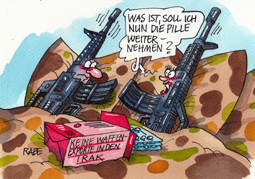 Cartoon: Antiwaffenpille (medium) by RABE tagged pille,verhütung,antibabypille,waffen,sturmgewehr,panzer,granaten,bomben,waffenexport,waffenlieferung,waffenlobby,waffenindustrie,usa,irak,terroristen,jesiden,bodentruppen,isis,is,islamisten,radikale,rabe,ralf,böhme,cartoon,karikatur,pressezeichnung,farbcartoon,tagescartoon,gewehre,bett,beischlaf,verhütungsmittel,terrorgefahr,flüchtlinge,hilfsgüter,kurden,kurdengebiet,bagdad,regierungsbildung,pille,verhütung,antibabypille,waffen,sturmgewehr,panzer,granaten,bomben,waffenexport,waffenlieferung,waffenlobby,waffenindustrie,usa,irak,terroristen,jesiden,bodentruppen,isis,is,islamisten,radikale,rabe,ralf,böhme,cartoon,karikatur,pressezeichnung,farbcartoon,tagescartoon,gewehre,bett,sex,beischlaf,verhütungsmittel,terrorgefahr,flüchtlinge,hilfsgüter,kurden,kurdengebiet,bagdad,regierungsbildung