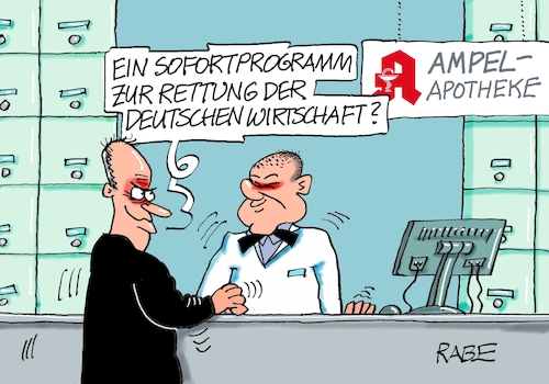 Cartoon: Apothekenrundschau (medium) by RABE tagged cdu,parteitag,hannover,friedrich,merz,csu,union,opposition,wirtschaft,wirtschaftswachstum,stagnation,inflation,apotheke,scholz,rettung,soforthilfe,cdu,parteitag,hannover,friedrich,merz,csu,union,opposition,wirtschaft,wirtschaftswachstum,stagnation,inflation,apotheke,scholz,rettung,soforthilfe