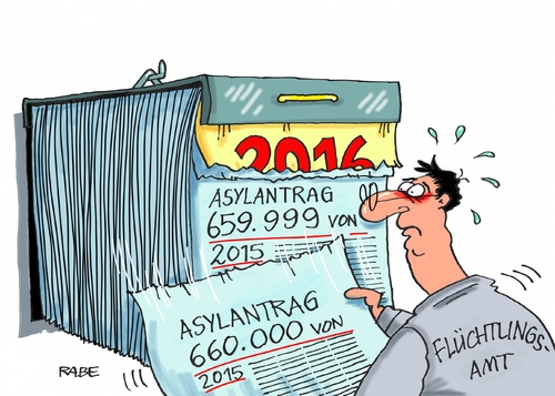 Cartoon: Asylanträge (medium) by RABE tagged flüchtlinge,flüchtlingskrise,asyl,asylanträge,bearbeitung,behörden,flüchtlingsamt,kalender,abarbeitung,rabe,ralf,böhme,cartoon,karikatur,pressezeichnug,farbcartoon,tagescartoon,abreisskalender,bewilligung,ausweis,papiere,flüchtlinge,flüchtlingskrise,asyl,asylanträge,bearbeitung,behörden,flüchtlingsamt,kalender,abarbeitung,rabe,ralf,böhme,cartoon,karikatur,pressezeichnug,farbcartoon,tagescartoon,abreisskalender,bewilligung,ausweis,papiere