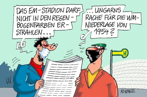 Cartoon: Aus Aus Aus (medium) by RABE tagged em,europameisterschaft,fußball,fußballer,sport,vorrunde,joachim,löw,kader,rabe,ralf,böhme,cartoon,karikatur,pressezeichnung,farbcartoon,tagescartoon,wm,arena,münchen,ungarn,deutschland,regenbogen,regenbogenfarben,beleuchtung,kapitänsbinde,neuer,torwart,victor,orban,homosexualität,gleichberechtigung,uefa,farben,politikum,aus,em,europameisterschaft,fußball,fußballer,sport,vorrunde,joachim,löw,kader,rabe,ralf,böhme,cartoon,karikatur,pressezeichnung,farbcartoon,tagescartoon,wm,arena,münchen,ungarn,deutschland,regenbogen,regenbogenfarben,beleuchtung,kapitänsbinde,neuer,torwart,victor,orban,homosexualität,gleichberechtigung,uefa,farben,politikum