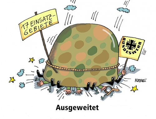 Cartoon: Ausgeweitet (medium) by RABE tagged bundeswehr,soldaten,von,der,leyen,auslandeinsätze,verteidigungsministerin,afghanistan,einstzgebiete,lybien,syrien,rabe,ralf,böhme,cartoon,karikatur,pressezeichnung,farbcartoon,tagescartoon,helm,ausrüstung,überforderung,bundeswehr,soldaten,von,der,leyen,auslandeinsätze,verteidigungsministerin,afghanistan,einstzgebiete,lybien,syrien,rabe,ralf,böhme,cartoon,karikatur,pressezeichnung,farbcartoon,tagescartoon,helm,ausrüstung,überforderung