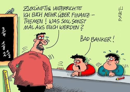 Cartoon: Bad Bankler (medium) by RABE tagged bildung,bildungswesen,lehrer,schüler,schulklasse,klassenzimmer,unterricht,unerrichtsausfall,lehrermangel,bank,rabe,ralf,böhme,cartoon,karikatur,pressezeichnung,farbcartoon,tagescartoon,finanzthemen,ökologie,schulabschluß,banker,bad,bildung,bildungswesen,lehrer,schüler,schulklasse,klassenzimmer,unterricht,unerrichtsausfall,lehrermangel,bank,rabe,ralf,böhme,cartoon,karikatur,pressezeichnung,farbcartoon,tagescartoon,finanzthemen,ökologie,schulabschluß,banker,bad