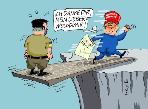 Cartoon: Balance halten (medium) by RABE tagged donald,trump,kamala,harris,präsidentschaftswahl,usa,wahlkampf,joe,biden,rabe,ralf,böhme,cartoon,karikatur,pressezeichnung,farbcartoon,tagescartoon,mc,donalds,burger,präsident,abkommen,unterschrift,dekret,deal,rohstoffe,erden,ukraine,wolodimir,selenski,rohstoffdeal,abgrund,fels,klippe,brett,absturz,ukrainekrieg,donald,trump,kamala,harris,präsidentschaftswahl,usa,wahlkampf,joe,biden,rabe,ralf,böhme,cartoon,karikatur,pressezeichnung,farbcartoon,tagescartoon,mc,donalds,burger,präsident,abkommen,unterschrift,dekret,deal,rohstoffe,erden,ukraine,wolodimir,selenski,rohstoffdeal,abgrund,fels,klippe,brett,absturz,ukrainekrieg